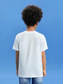 SHEIN Boys 100% Cotton Solid Round Neck Tee - White - View 2