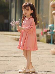 小女童彼得潘領荷葉邊娃娃裙 - 珊瑚粉 - 查看 1