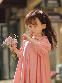 小女童彼得潘領荷葉邊娃娃裙 - 珊瑚粉 - 查看 6