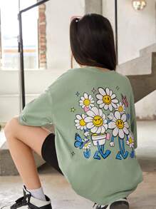 SHEIN Tops con gái Hoa Lá thư Giải trí - Màu xanh Bạc hà - Xem 1
