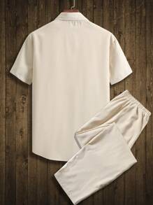 Manfinity Homme Men Dual Pocket Shirt & Drawstring Waist Pants Without Tee - Beige - View 2