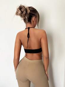 SHEIN ICON Crisscross Front Lace Halter Top - Black - View 3