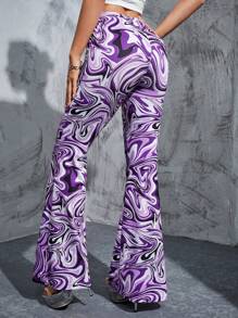 SHEIN ICON Marble Print Flare Leg Pants - Multicolor - View 2