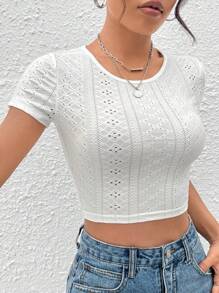 SHEIN EZwear Tie Back Crop Schiffy Tee - White - View 2