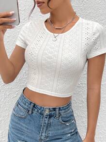 SHEIN EZwear Tie Back Crop Schiffy Tee - White - View 3
