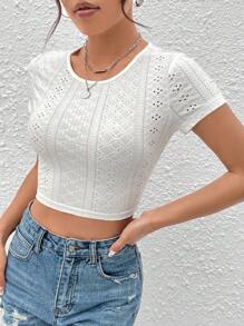 SHEIN EZwear Tie Back Crop Schiffy Tee - White - View 4