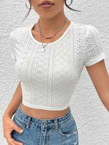 SHEIN EZwear Tie Back Crop Schiffy Tee - White - View 5