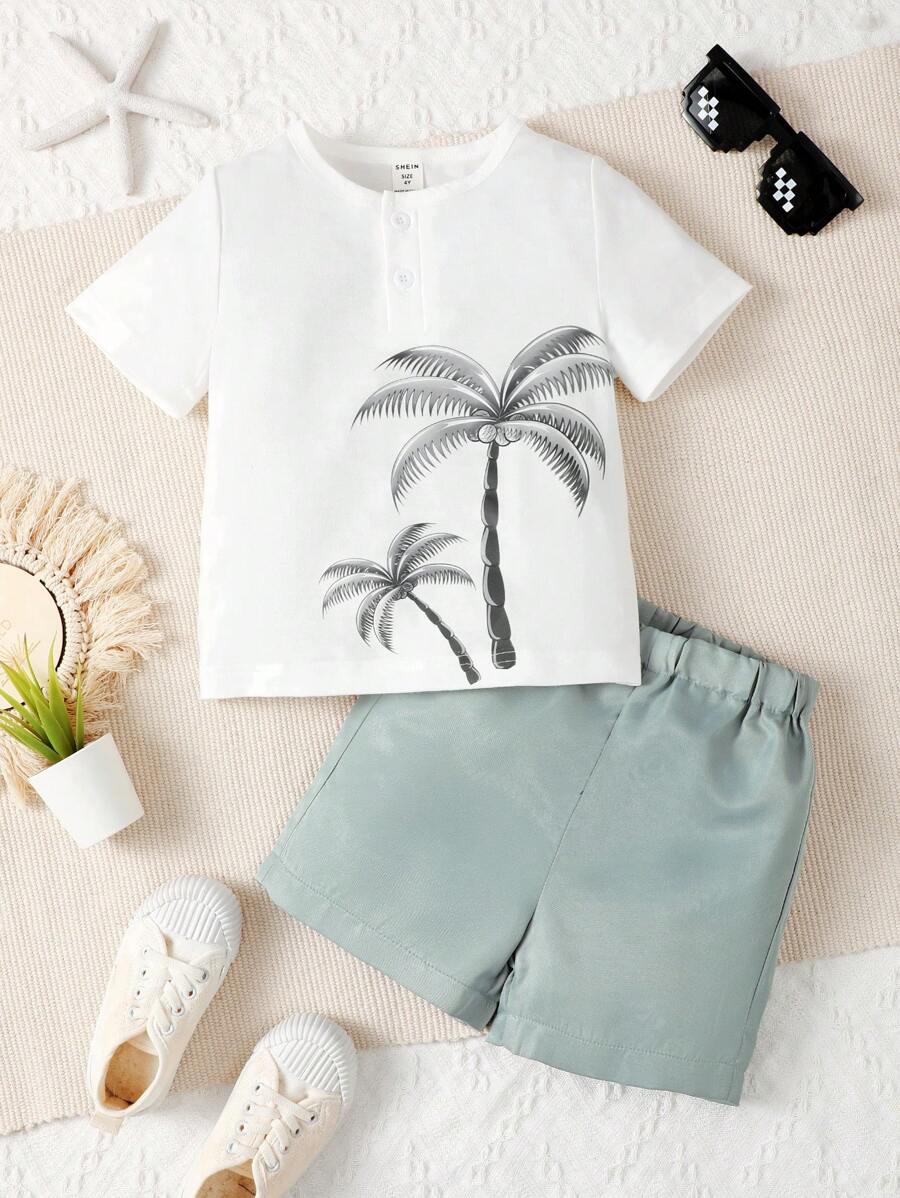 Toddler Boys Coconut Tree Print Tee & Shorts - Multicolor - View 1