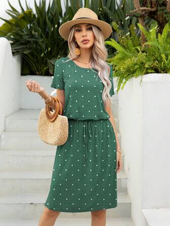 DEARCASE 波點圖案前打結連衣裙