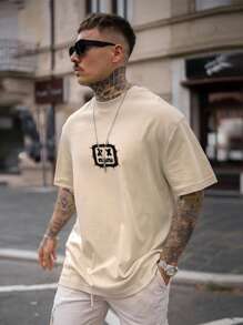 Men Expression Print Tee - Khaki - View 1