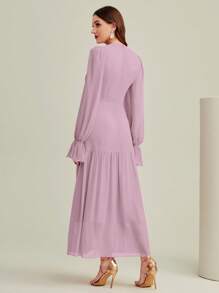 Modelyn Flounce Sleeve Pleated Detail Dress - Lilac Purple - View 2