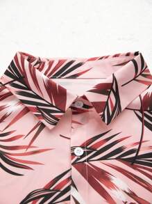 Manfinity RSRT Men Tropical Print One Pocket Front Shirt Without Tee - Coral Pink - View 6