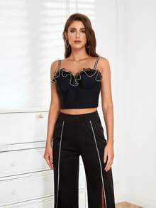 D&M 荷葉邊吊帶上衣 - 黑色 - 查看 6