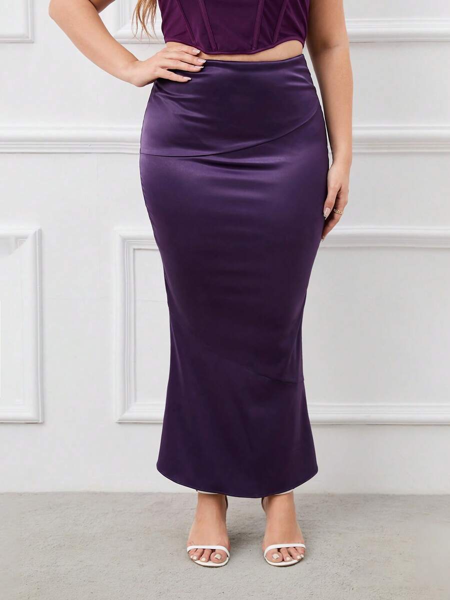 PARTHEA Váy Plus Size Xù Chia Dây kéo màu trơn Thanh lịch - Màu tím - Xem 1