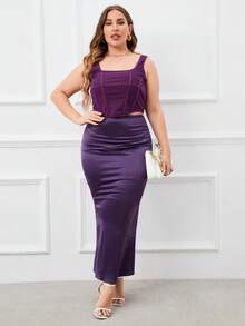 PARTHEA Váy Plus Size Xù Chia Dây kéo màu trơn Thanh lịch - Màu tím - Xem 3