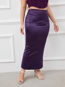PARTHEA Váy Plus Size Xù Chia Dây kéo màu trơn Thanh lịch - Màu tím - Xem 5