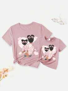 SHEIN Unity 1入組人像圖案T恤 - 粉色 - 查看 3