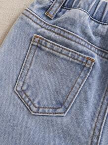 SHEIN 小女童花和標語圖案牛仔褲