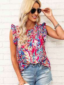 Acelitt Maglietta stampato all over con bordo a volant - Multicolore - Visualizzare 4