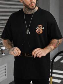 Manfinity Roghcode 宽松男式口号和卡通图案 T 恤