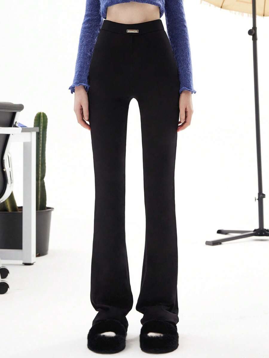 Metal Decor Flare Leg Trousers - Black - View 1