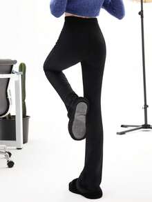 Metal Decor Flare Leg Trousers - Black - View 2