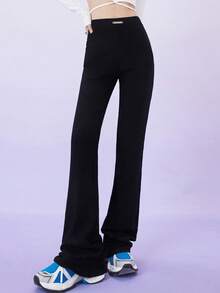 Metal Decor Flare Leg Trousers - Black - View 3