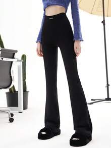 Metal Decor Flare Leg Trousers - Black - View 4