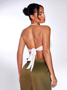 SHEIN BAE Áo hai dây Bất đối xứng màu trơn Gợi cảm - trắng - Xem 6