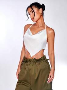 SHEIN BAE Áo hai dây Bất đối xứng màu trơn Gợi cảm - trắng - Xem 7