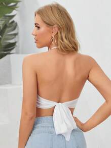 SHEIN BAE Áo hai dây Bất đối xứng màu trơn Gợi cảm - trắng - Xem 9