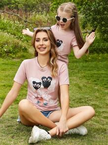 SHEIN Unity 1入組人像圖案T恤 - 粉色 - 查看 5