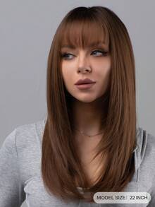 Peluca sintética largo recto con tupe - Marrón - Ver 2