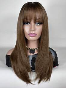 Peluca sintética largo recto con tupe - Marrón - Ver 5