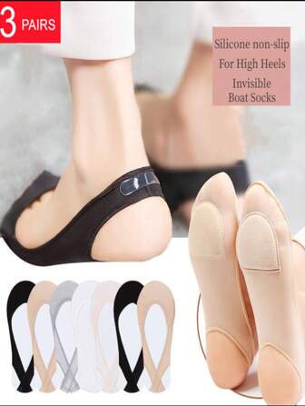 3pairs Women Hollow Out Fashionable Invisible Socks For Daily Decoration