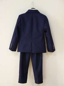 小男童前紐扣西裝外套和馬甲和褲子和領結 - 藏蓝色 - 查看 2