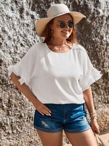 SHEIN LUNE 大碼素色蝙蝠袖襯衫 - 白色 - 查看 5