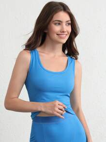 柔軟舒適經典圓領坦克休閒上衣-藍色 - 藍色 - 查看 4