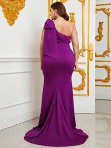 Plus One Shoulder Bow Detail Floor Length Formal Dress