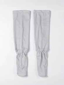 1雙女士素色透氣防曬休閒長款露指手套適用於戶外 - 灰色 - 查看 4