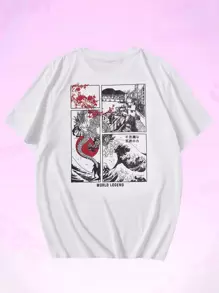 ROMWE MEN Anime Tops Nam Thú vật Lá thư Đường phố - trắng - Xem 1