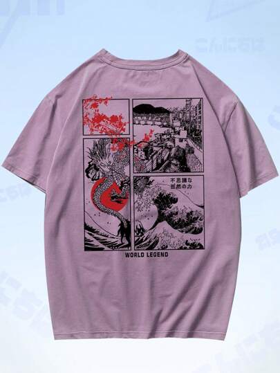 Anime تي شيرت تنين و طباعة موجة للشباب