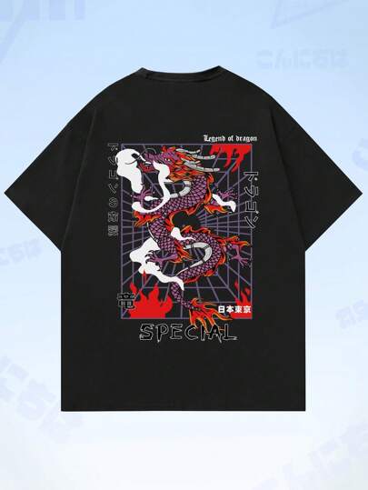 Anime Guys Letter Dragon Graphic Tee
