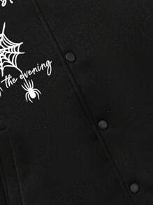 ROMWE MEN Goth 男士字母蜘蛛織圖案兩色運動外套,無帽版 - 黑與白 - 查看 4