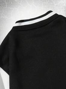 ROMWE MEN Goth 男士字母蜘蛛織圖案兩色運動外套,無帽版 - 黑與白 - 查看 6