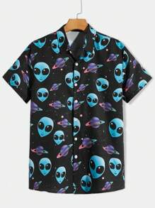 ROMWE MEN Street Life Men Alien Print Shirt - Multicolor - View 1
