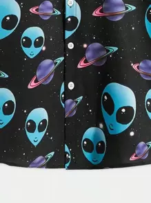 ROMWE MEN Street Life Men Alien Print Shirt - Multicolor - View 4