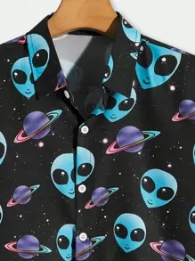 ROMWE MEN Street Life Men Alien Print Shirt - Multicolor - View 5