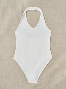 SHEIN EZwear 大碼素色繞頸露背連身背心 - 白色 - 查看 2