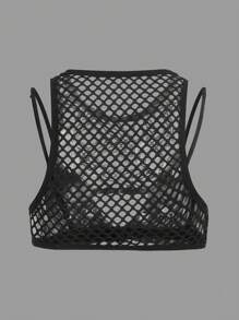 ROMWE PUNK Áo khoác và áo lót dành cho xe tăng nữ Lộ Lưng Cắt ra cắt màu trơn Gợi cảm - màu đen - Xem 2